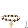 Steeltime Men's tiger eye, freshwater pearls and stainless steel double cross charm beaded bracelet. Color Options: Silver, Gold - 3 of 4