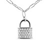 Silver 1/4 Cttw Diamond Lock Pendant Necklace with Paperclip Chain - 2 of 4