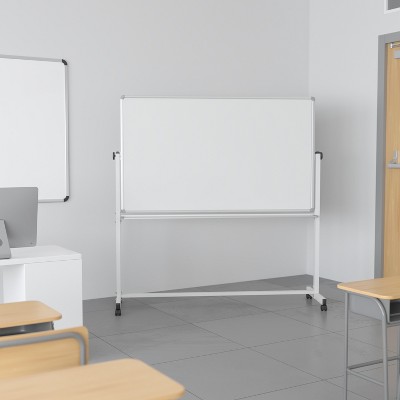 White Double-Sided Mobile Magnetic Whiteboard with Aluminum Frame
