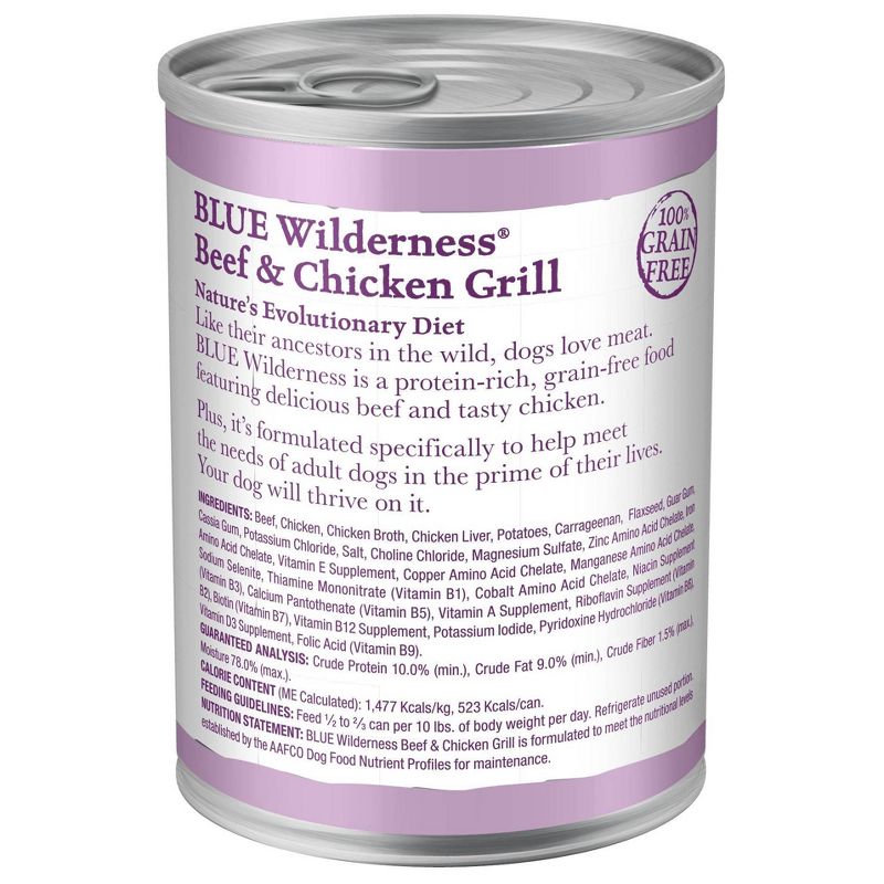 Blue Buffalo Wilderness High Protein, Natural Adult Wet Dog Food with Beef &#38; Chicken Grill - 12.5oz, 3 of 7