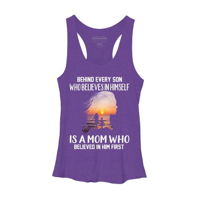 Women's Design By Humans Mother Behind Every Son Who Believes In Himself Is A Mom By corndesign Racerback Tank Top