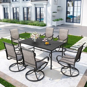 7pc Outdoor Dining Set with Padded Swivel Chairs & Metal Rectangle Table with Umbrella Hole - Gray - Captiva Designs: Weather-Resistant Patio Set - 1 of 4