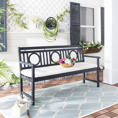 Montclair Transitional Acacia Wood 3-Seat Outdoor Bench in Beige/Black