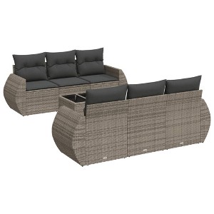 vidaXL 7 Piece Patio Sofa Set with Cushions Gray Poly Rattan - 1 of 4