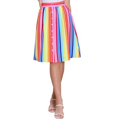 INSPIRE CHIC Women's Stripes Button Front Elastic Back A-Line Midi Skirt