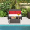 Tangkula 2PCS Patio PE Wicker Rattan Loveseat Sofa Set w/ Coffee Table & Cushions - 4 of 4