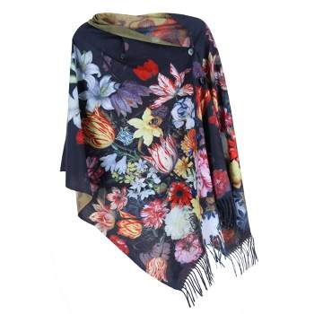 The Magic Scarf Company Women's Reversible Sueded Floral Art Print Button Shawl