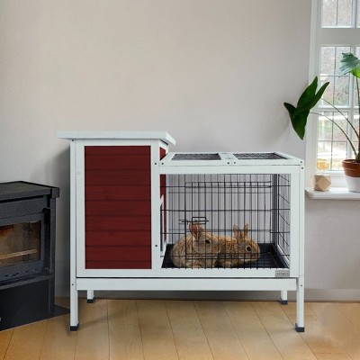 Indoor Two-Tier Wooden Rabbit Cage,Outdoor Rabbit Cage With Runway,Leak Proof Plastic Tray And Metal Mesh For Small Animals-Cuddlewood