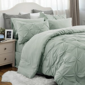 Cozy Comfort by Bedsure | Solid Diamond Pintuck 7pcs 80gsm Queen Size Beige Bedding Set Comforter Set - 1 of 4