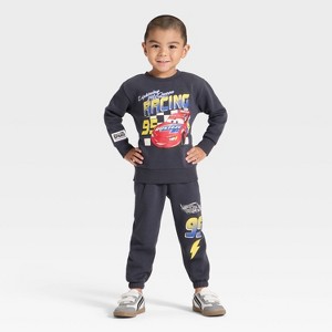 Toddler Boys 2pc Disney Cars Lightning McQueen Racing Fleece Pullover and Bottom Set - Black - 1 of 4