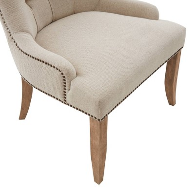 Elegant Cream High-Back Tufted Accent Chair with Light Oak Legs