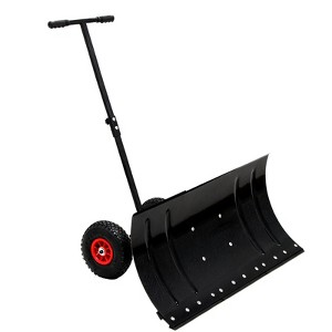 SEVOBAL Snow Shovels 30" Wide Metal Snow Pusher with 2 Wheels, Adjustable Angle Height Handle for Effortless Snow Clearing, Black, 29.1"*33.4"*16.1" - 1 of 4