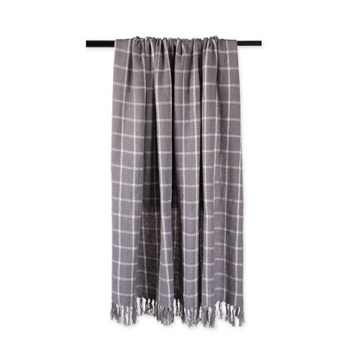 Gray and White Cotton Sherpa Plaid Throw Blanket, 50"x60"