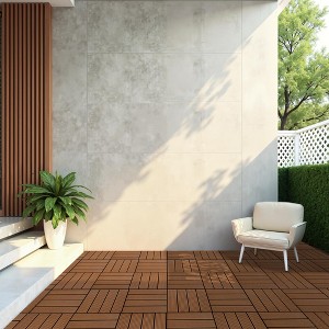 11 PCS 11.7" X 11.7" Square Plastic Wood Deck Tiles, Outdoor Terrace Flooring，Light Brown - 1 of 4