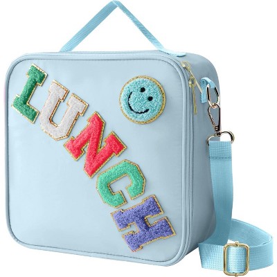 Insulated Lunch Bag With Adjustable Shoulder Strap, Nylon Preppy Lunch Box Reusable Lunch Tote Bag with Smiley Preppy LunchBag for Girls School