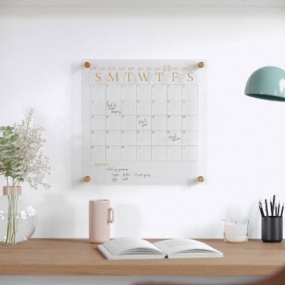 Martha Stewart Acrylic Monthly Dry Erase Wall Calendar Gold Print Clear: Office Wall Organizer & Desk Organization Set