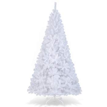 Tangkula 5/6/7/8FT Artificial White PVC Christmas Tree Outdoor w/ Metal Stand and Anti-scratching Cover