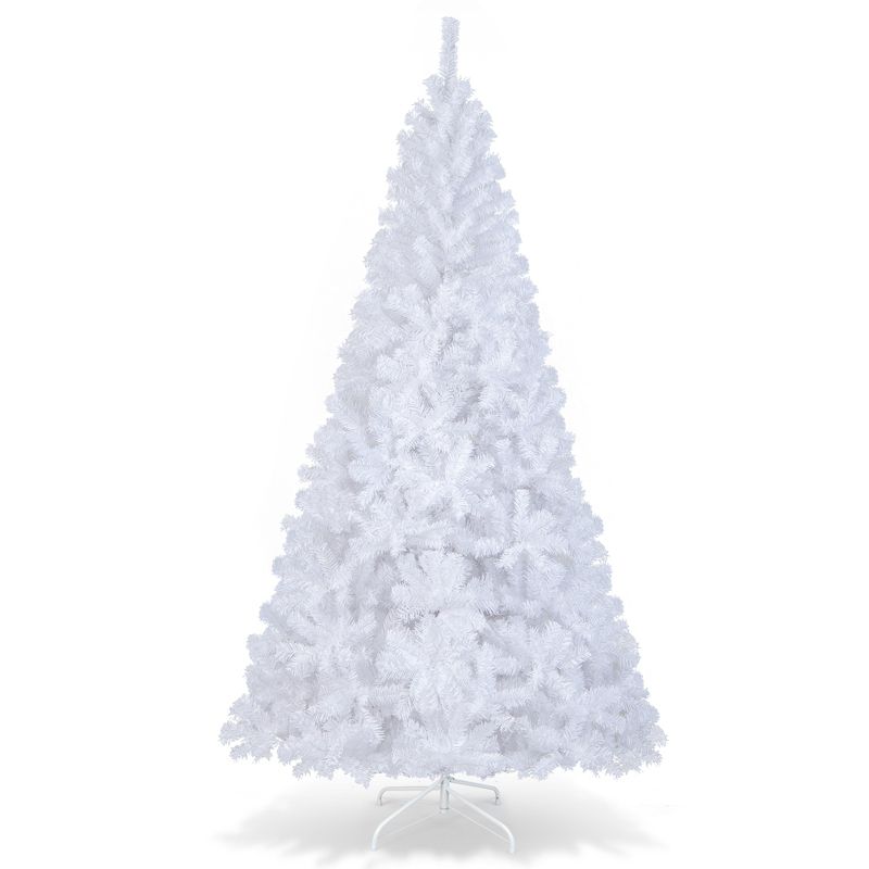 Tangkula 5/6/7/8FT Artificial White PVC Christmas Tree Outdoor w/ Metal Stand and Anti-scratching Cover, 1 of 13