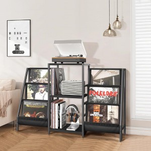 MOEPISY Record Player Stand with Vinyl Storage, Record Player Table with Vinyl Record Storage Up to 280 Albums Black - 1 of 4
