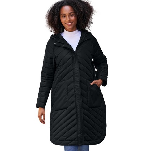 Ellos Women s Plus Size Quilted Jacket With Curved Bottom Side Snaps 14 16 Black Target