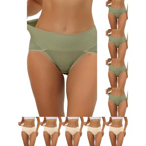 INSPIRE CHIC Women's Hi-Cut Ribbed High Waist Tummy Control Available in Plus Size Briefs 10 Packs - 1 of 4