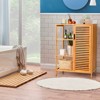 Tangkula Bathroom Storage Cabinet Bamboo Floor Cabinet Free Standing Organizer with Single Door & 3 Open Shelves - 3 of 4