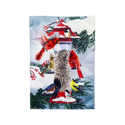 Evergreen Winter Bird Feeder Garden Linen Flag