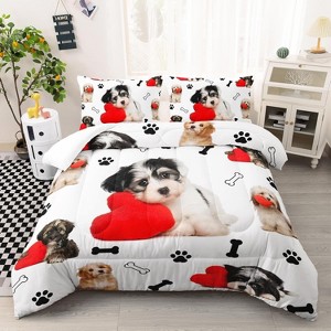 Hachikiko Cute Dog Paw & Bone Comforter Set - Cartoon Puppy Bedding with 2 Pillowcases - 1 of 4