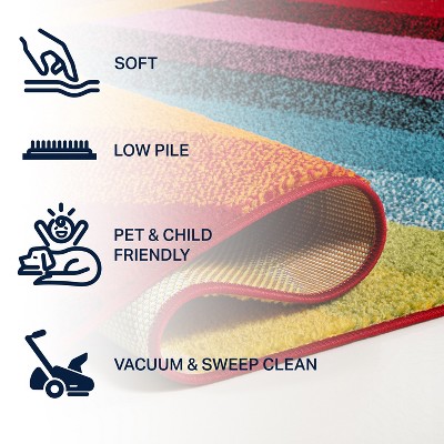 Retro Rainbow Multi-Color Synthetic Stripe Kids Area Rug 3' x 5'