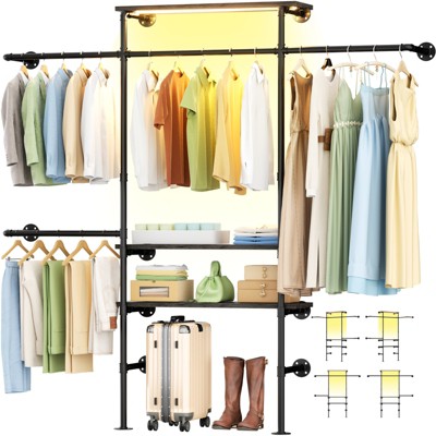 Besiost 87-In Heavy-duty Garment Rack with Storage Shelves, Wall-mounted Closet Organizer with 4 Hanging Rods