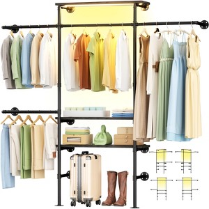 Besiost 87-In Heavy-duty Garment Rack with Storage Shelves, Wall-mounted Closet Organizer with 4 Hanging Rods - 1 of 4