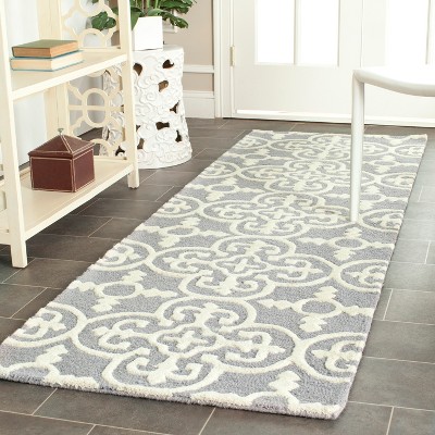 Silver and Ivory Hand-Tufted Wool Area Rug, 30" x 18"