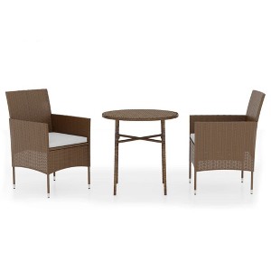 vidaXL Patio Dining Set 3 Piece Rattan Patio Conversation Set Poly Rattan - Brown - 1 of 4