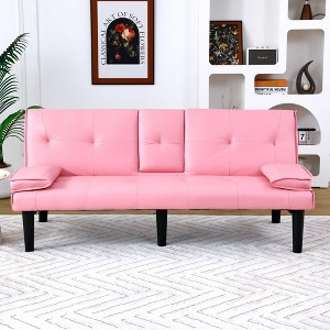 CAVINAS 67-inch PVC Multi-Functional Sofa Bed,Loveseat with Foldable Design & Cup Holder,500lbs Weight Capacity - 1 of 4