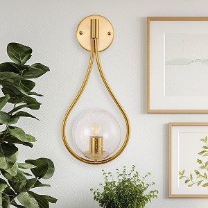 DORESshop 7.87 in. 1-Light Gold Wall Sconce Mid-Century Water Drop Design with Global Seeded Glass Shade for Bedroom Bedsides - 1 of 4