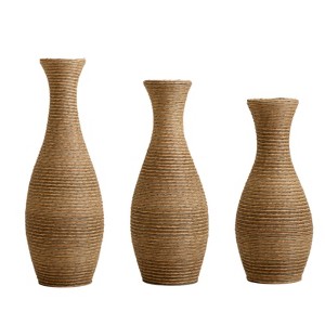 Racxily 3-Piece Floor Vase Set, Artificial Rattan & Glazed Metal for Living Room & Entrance - 1 of 4