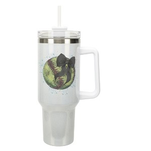 Elanze Designs 40 Ounce Stainless Steel Double Wall Insulated Glitter Travel Tumbler With Handle, Straw, and Lid, Softball Teal Paint Splatter White - 1 of 1