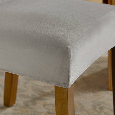 Light Gray Stretch Velvet Dining Chair Cover Set