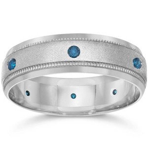 Pompeii3 Blue Diamond Mens Wedding Ring 10k White Gold - 1 of 4