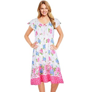 JEFFRICO Womens Nightgowns Short Sleeve Sleepwear Soft Pajama Dress Nightshirts - 1 of 4