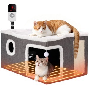 GOTGELIF Heated Cat House Non-Slip Cat Bed with 9 Temperature Settings, Scratching Board & Cotton Cave, Indoor Use for Cats - 1 of 4