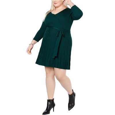NY Collection Womens Faux Wrap Sweater Fit & Flare Dress