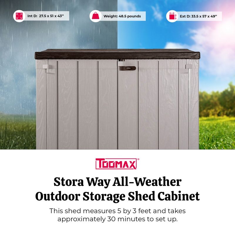 Toomax Stora Way All Weather Outdoor Horizontal Storage Shed Cabinet for Trash Can, Garden Tools, and Yard Equipment, 5 of 8