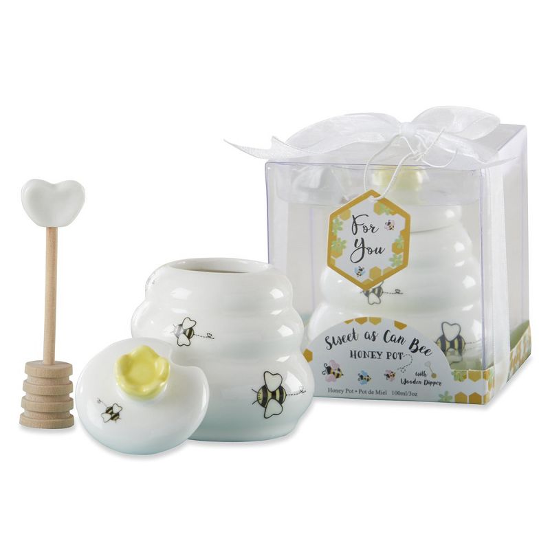 Kate Aspen Sweet As Can Bee Ceramic Honey Pot with Wooden Dipper, 1 of 14