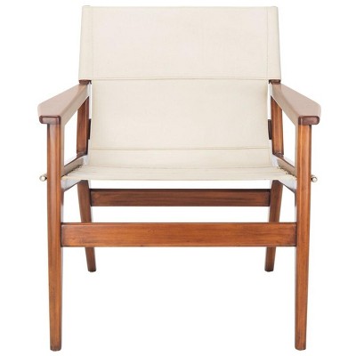 Culkin White Leather and Mahogany Wood Sling Chair