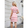 Summer Shift Dress for Women Crew Neck Striped A Line T Shirts Dress Color Block Midi Dress Tie Waist Comfy Summer Casual Dress - 2 of 4