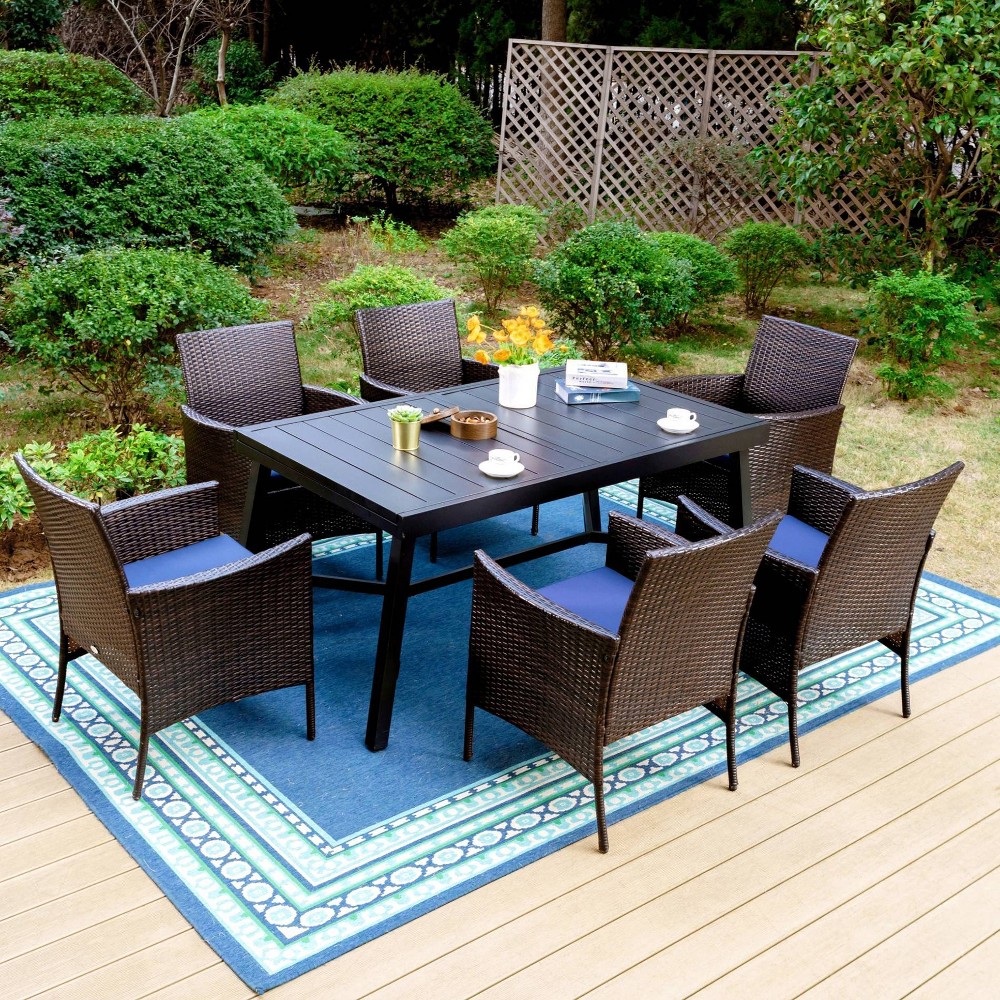 Photos - Garden Furniture 7pc Patio Dining Set with Expandable Table & 6 PE Rattan Chairs - Captiva