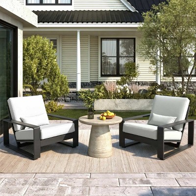 Set of 2 Aluminum Outdoor Lounge Chairs with Metal Frame,Modern Patio Chairs with Cushions,Club Chairs for Balcony or Backyard-Cuddlewood
