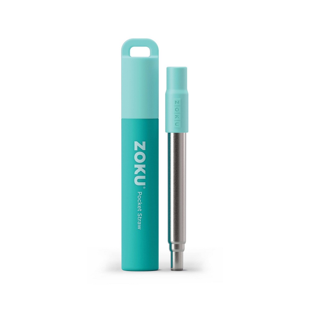 Zoku Two Tone Reusable Collapsible Pocket Straw with Carrying Case and Cleaning Brush Teal