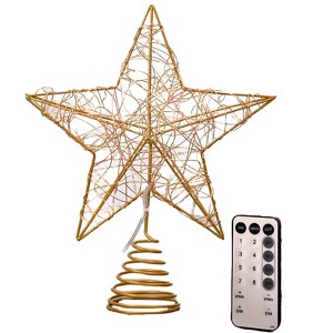Aoibox 1 Piece 10 x 8 Inch Christmas Tree Topper Star with 40 LED Lights 8 Lighting Modes Remote Control Metal Wire Design Gold - 1 of 4